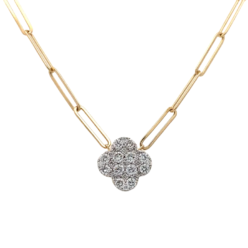 Silver heart necklaces for women-Diamond Clover Shape Necklace in Yellow Gold