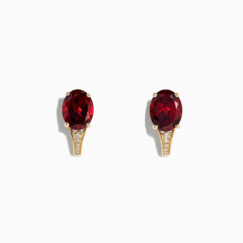 Stylish Hoop Earrings For All Occasions-Bordeaux 14K Yellow Gold Garnet and Diamond Earrings, 4.77 TCW