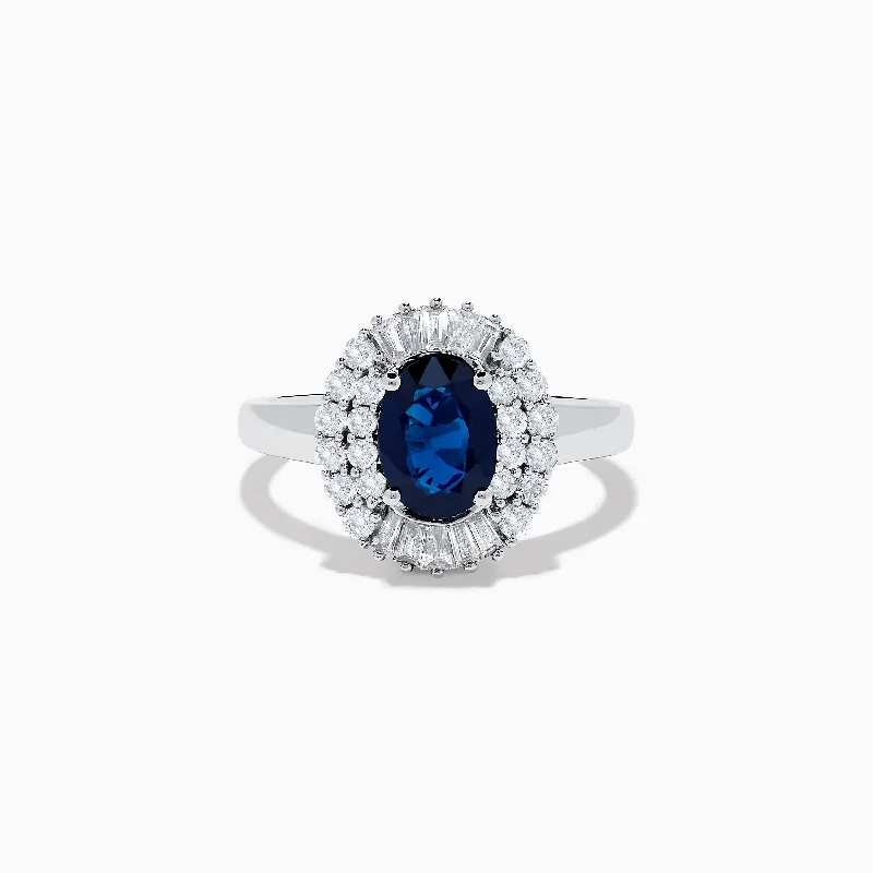 Custom gold rings-Royale Bleu 14K White Gold Sapphire and Diamond Ring