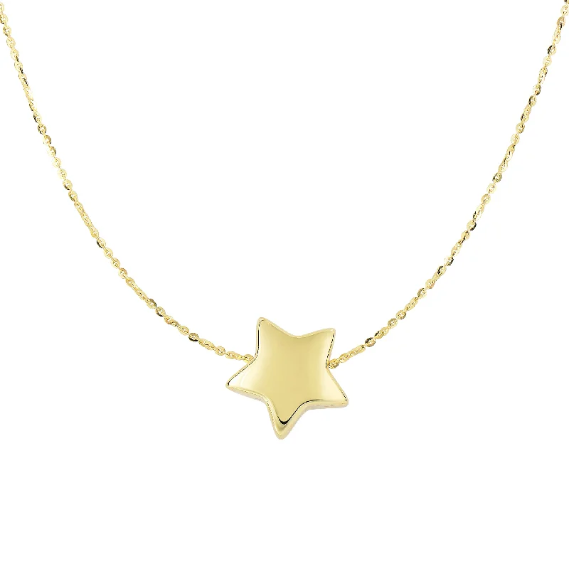 Short gold necklaces for women-14K Gold Polished Puffed Star Necklace