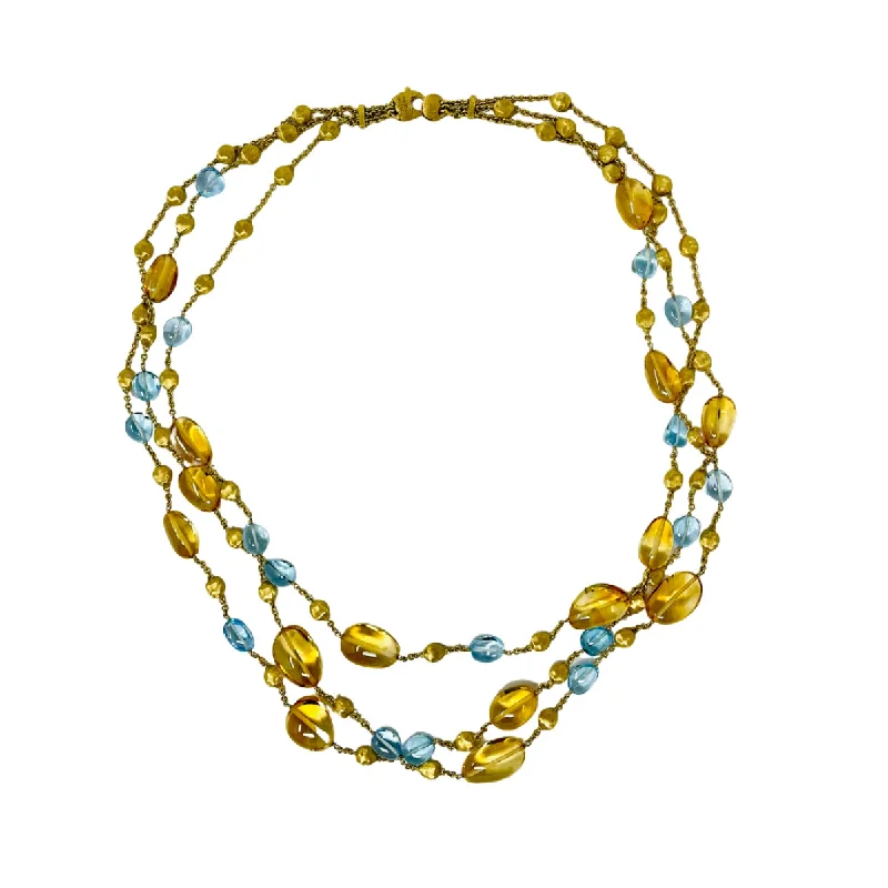 Birthstone necklaces for grandmothers-Marco Bicego Triple Strand 18K Gold 24" Necklace with Citrine and Topaz