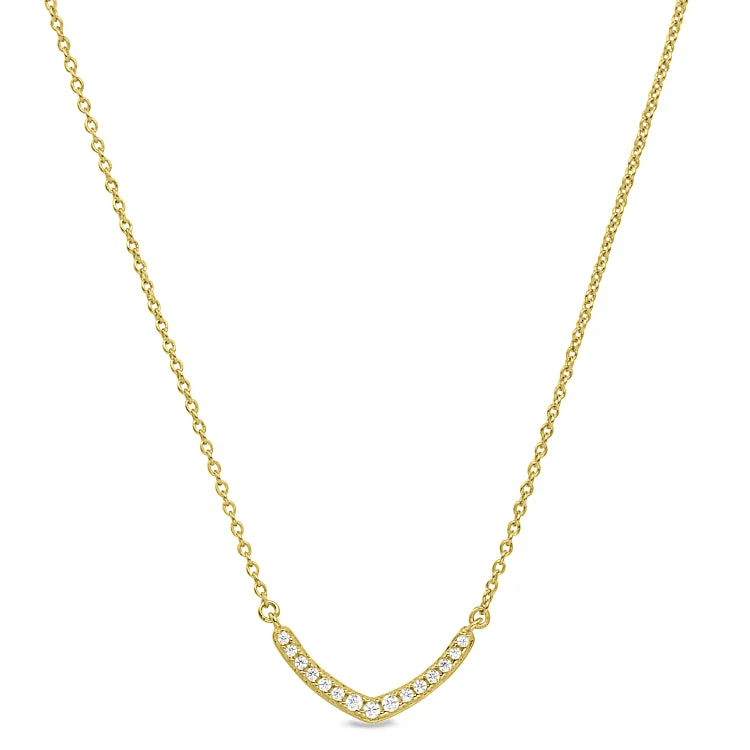 Designer pendant necklaces for men-Gold Finish Sterling Silver Micropave V Necklace with Simulated Diamonds on 16"-18" Adjustable Chain