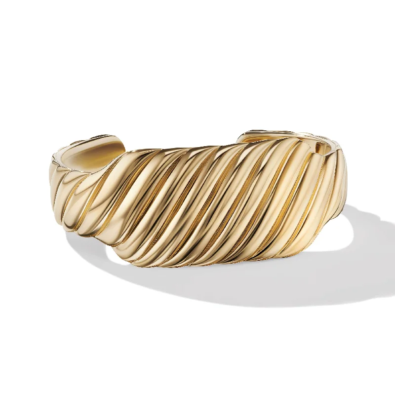 Embroidered Bracelets-Sculpted Cable Contour Cuff Bracelet in 18K Yellow Gold