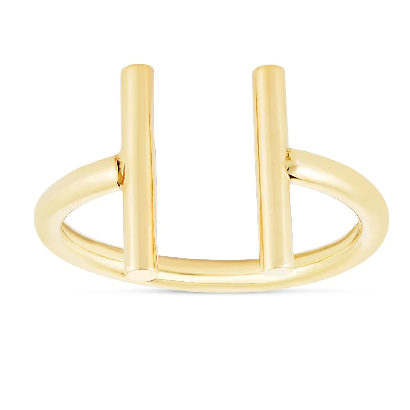 Matching wedding rings for women-14K Gold Open Double Bar Ring