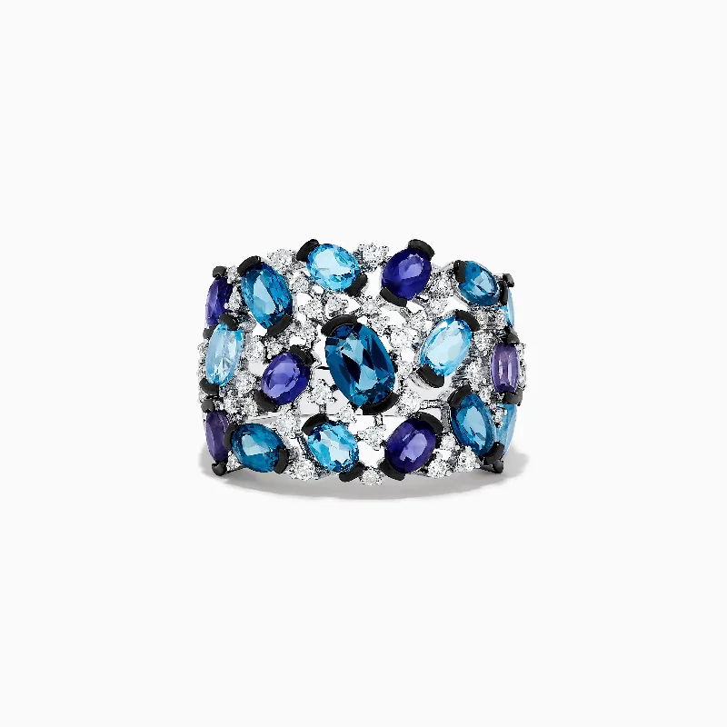 Adjustable silver rings-Ocean Bleu 14K White Gold Multi Color Topaz and Diamond Ring