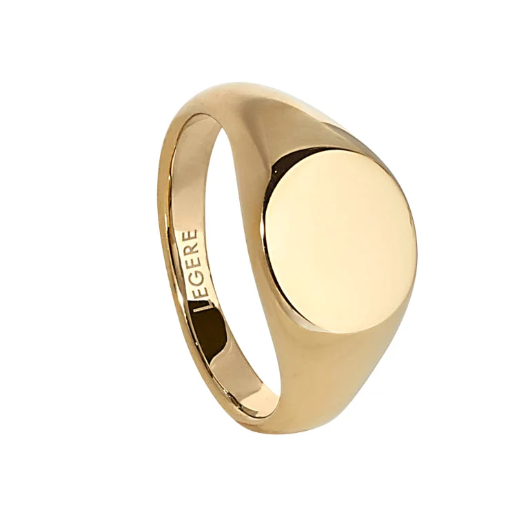 Custom engraved rings-Gold IP Finish Stainless Steel Round Signet Ring  - Size 11