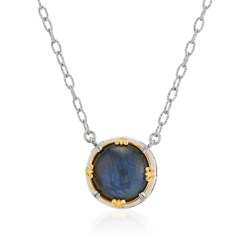 Personalized silver necklace with charm-Labradorite Necklace in Two-Tone GOld by Anatoli