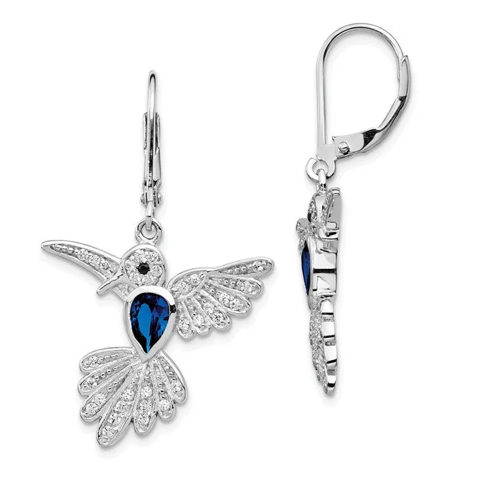 High Fashion Drop Earrings For Statement-Cheryl M Sterling Silver Blue Hummingbird Leverback Earrings