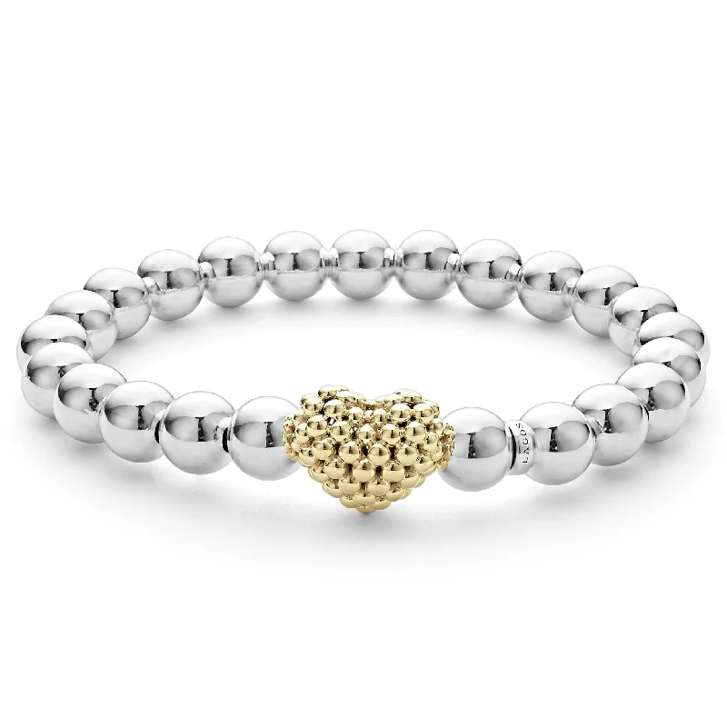 Ombre Bracelets-Stretch Gold Heart Bead Bracelet (Size M)