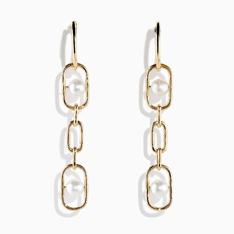 Unique Pearl Earrings For Timeless Look-14K Yellow Gold Fresh Water Pearl Chain Link Earrings