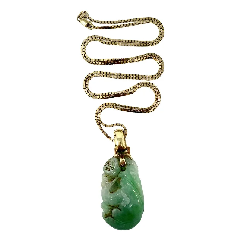 Minimalist necklaces for casual wear-14K Gold Box Chain Necklace with Jade Pendant