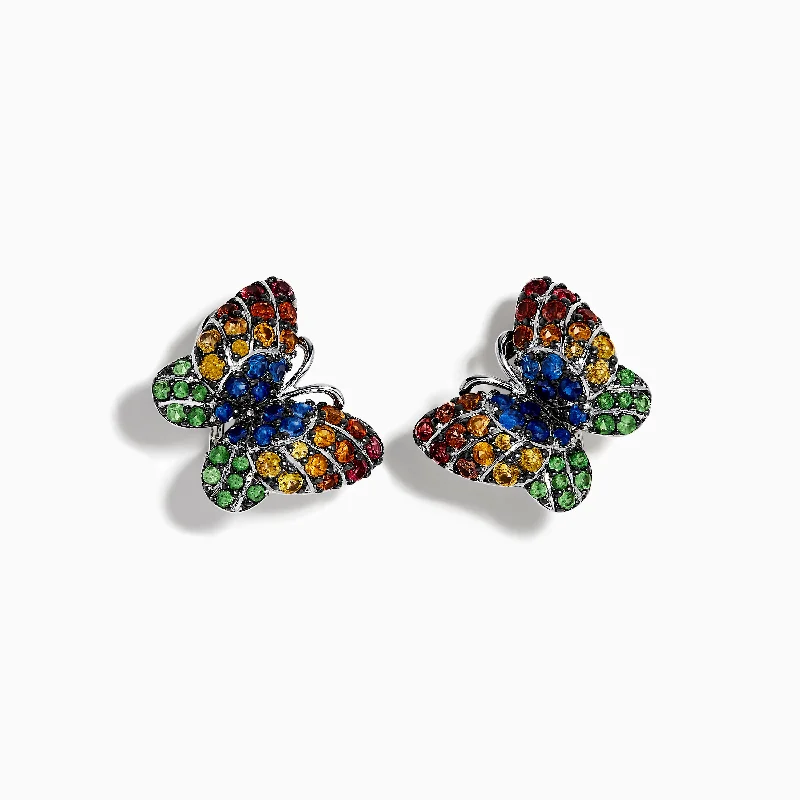 Simple Earrings For Everyday Use-Nature Sterling Silver Multi Gemstone Butterfly Earrings