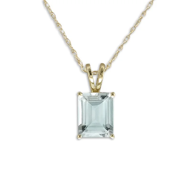 Matching couple necklaces-14KT YELLOW GOLD 2 CARAT EMERALD CUT AQUAMARINE PENDANT NECKLACE