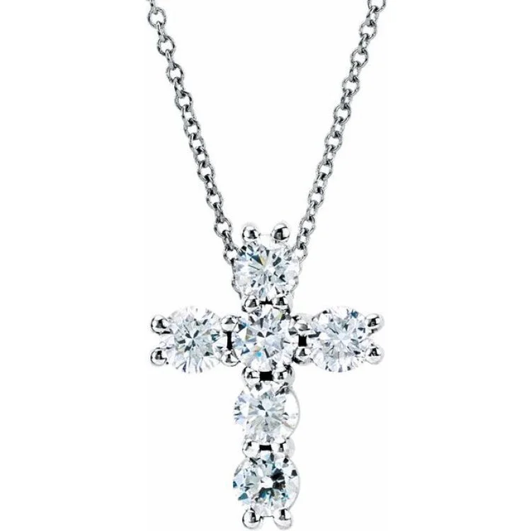 Gemstone charm necklaces for healing-14K White 1 1/6 CTW Natural Diamond Cross 18" Necklace