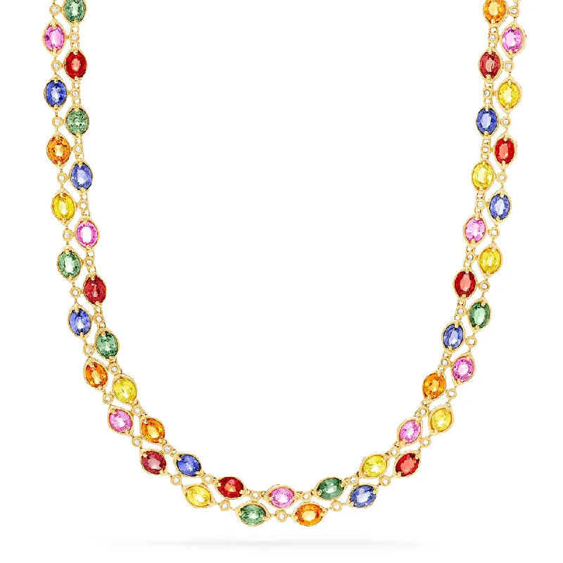 Elegant silver chain necklaces for men-Watercolors 14K Yellow Gold Multi Sapphire and Diamond Necklace