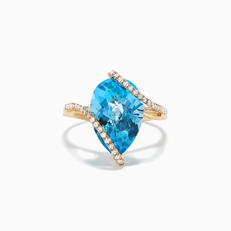 Engagement rings with emeralds and diamonds-Ocean Bleu 14K Yellow Gold Blue Topaz and Diamond Ring, 6.28 TCW