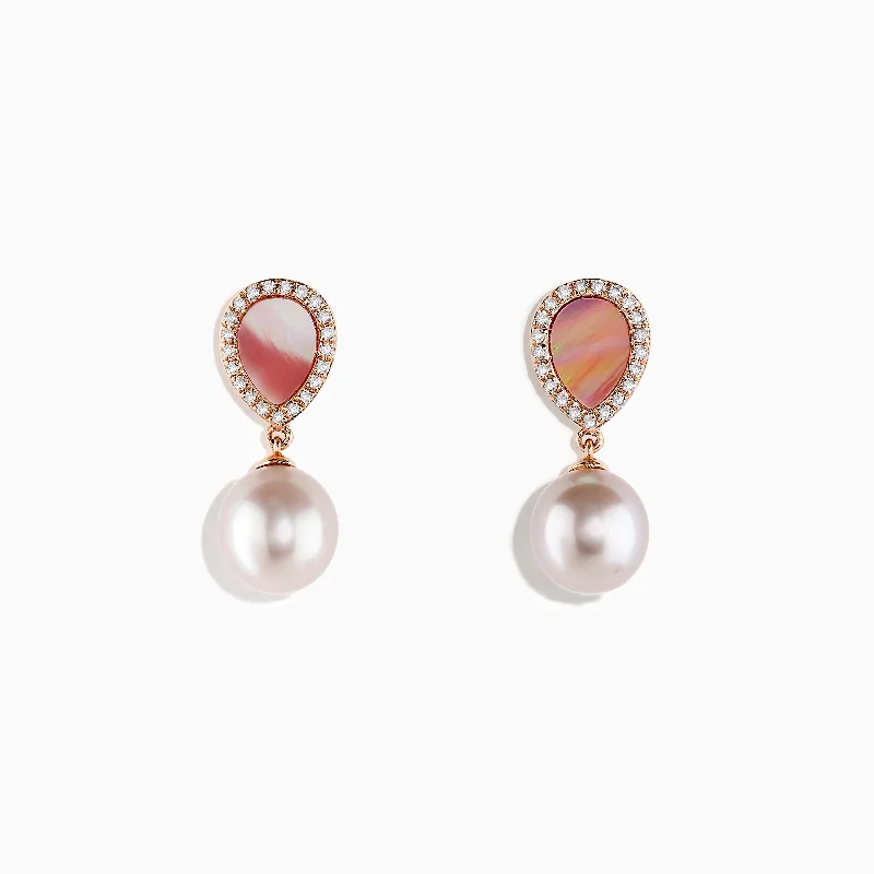 Colorful Hoop Earrings For Bold Fashion-Peark 14K Rose Gold Pearl, Mother of Pearl and Diamond Earrings