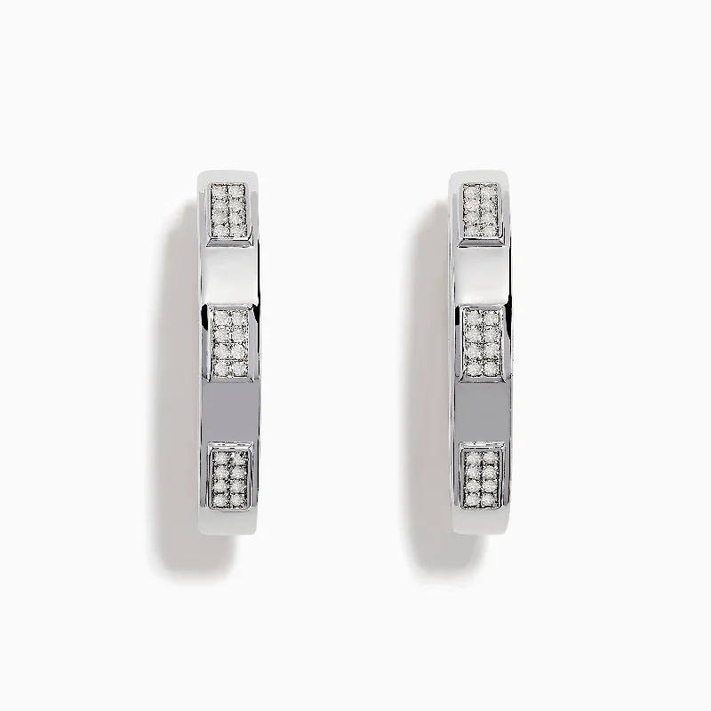 Geometric Earrings For Trendy Fashion-925 Sterling Silver Diamond Hoop Earrings