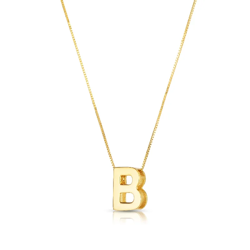 Luxury necklaces for gifting-14K Gold Block Letter Initial B Necklace