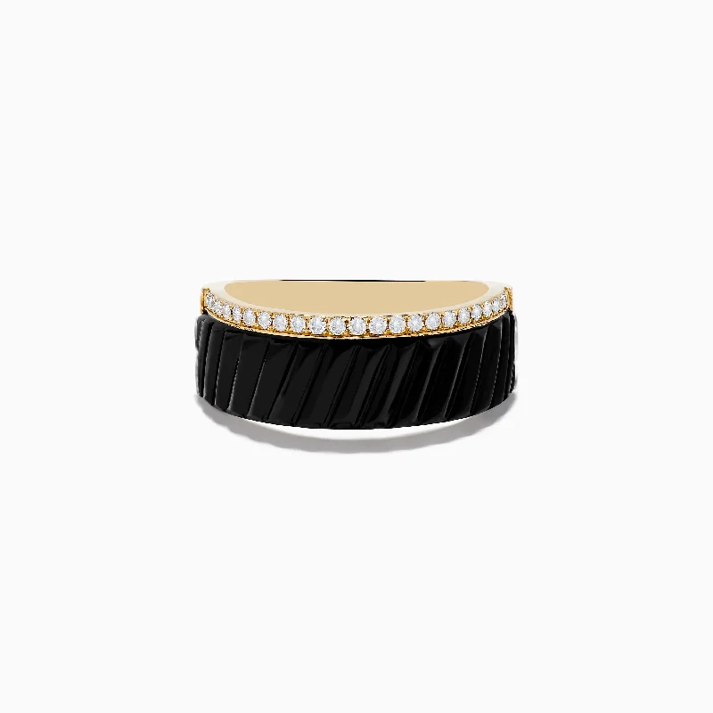 Couples diamond rings-Men's Eclipse14K Yellow Gold Onyx and Diamond Band Ring