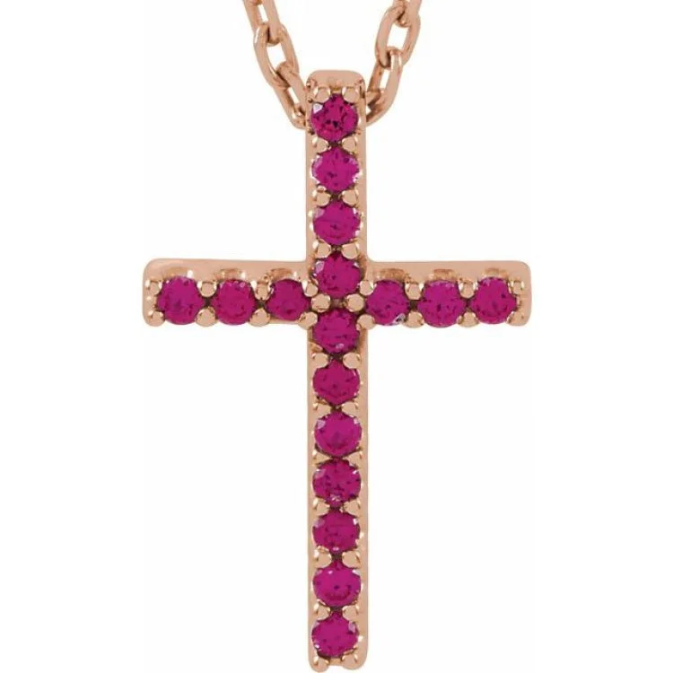 Personalized charm necklaces for best friends-14K Rose Natural Ruby Petite Cross 16" Necklace