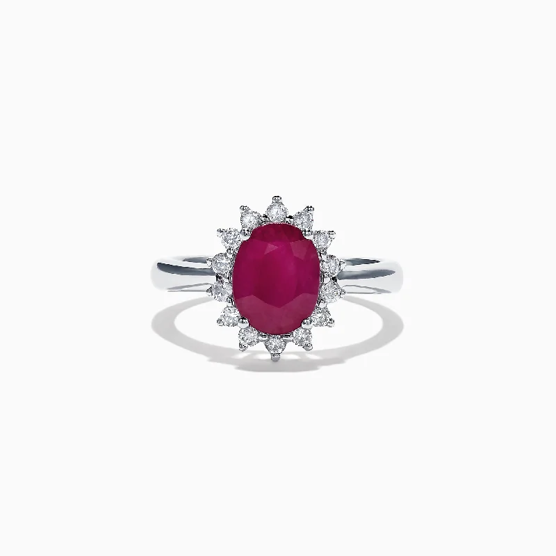 Men’s sapphire rings-Ruby Royale 14K White Gold Princess Diana Halo Ruby Ring, 2.12 TCW