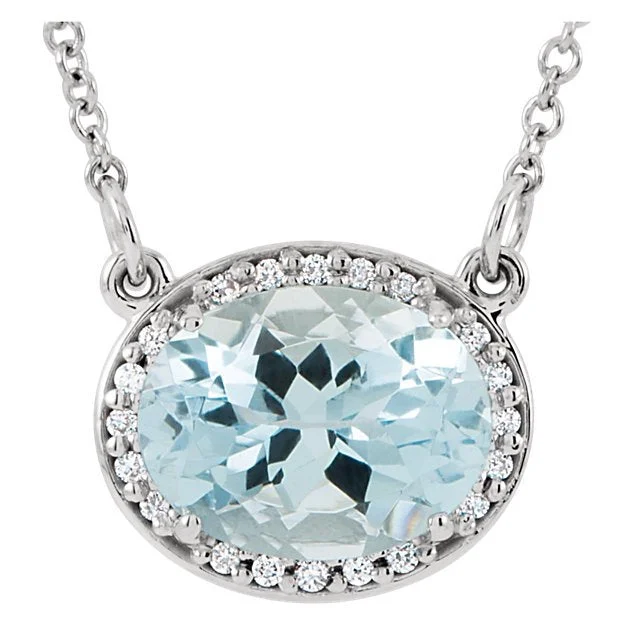 Bohemian pendant necklaces for women-14KT GOLD 1.70 CT AQUAMARINE & .05 CTW DIAMOND HALO NECKLACE