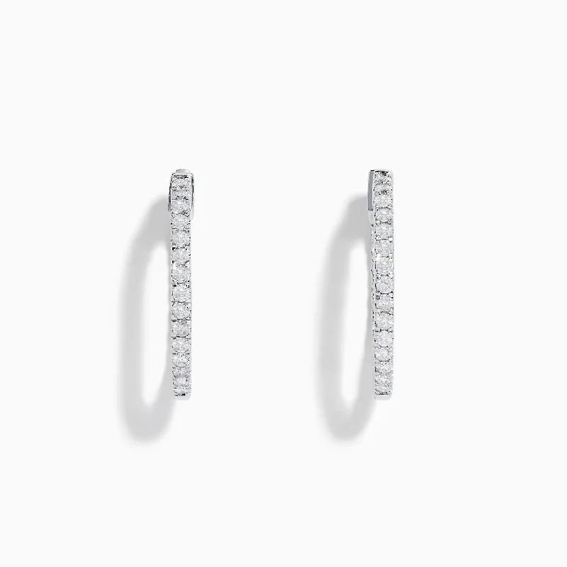 Natural Gemstone Earrings For Unique Look-14K White Gold 3/4" Diamond Hoop Earrings