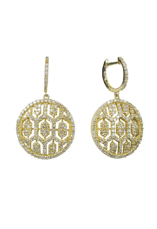 Simple Earrings For Everyday Use-D'Oro 14K Yellow Gold Diamond Maze Drop Earrings, 1.35 TCW