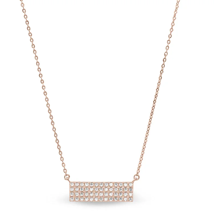 Gold necklaces with meaningful charms-Rose Gold Finish Sterling Silver Micropave Four Row Bar Necklace with Simulated Diamonds on 16"-18" Adjustable Chain