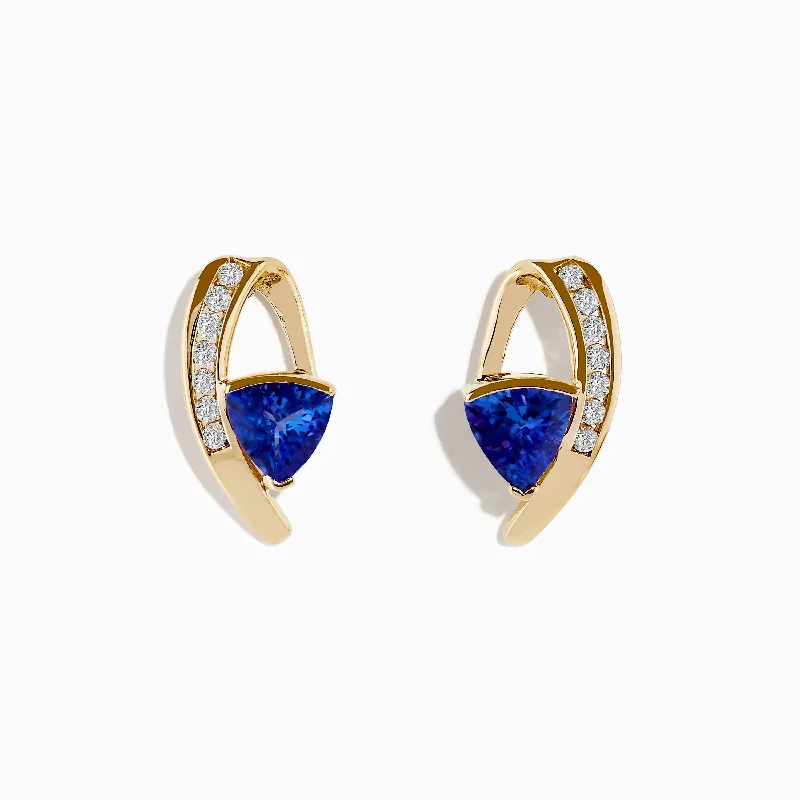 Birthstone Earrings For Personal Touch-14K Yellow Gold Tanzanite and Diamond Drop Earrings