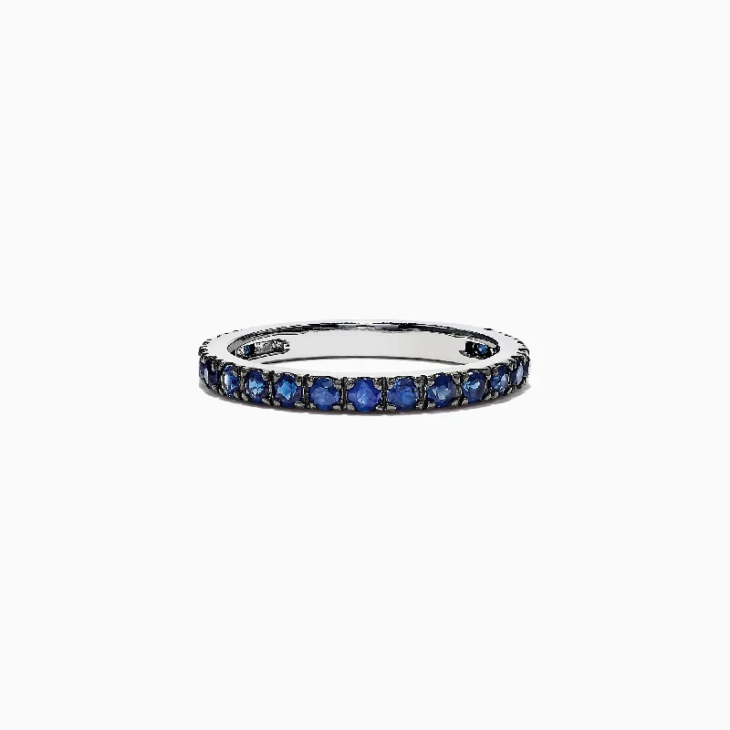 Women’s gemstone rings-Royale Bleu 14K White Gold Blue Sapphire Band Ring, 0.99 TCW