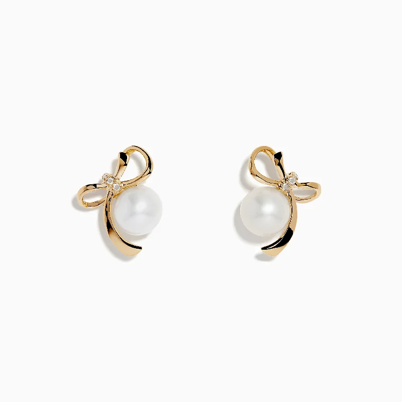 Silver Drop Earrings For Elegant Look-14K Yellow Gold Diamond Fresh Water Pearl Earrings