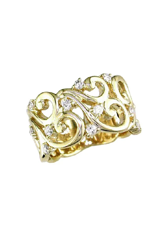 Classic gemstone rings-D'Oro 14K Yellow Gold Diamond Filigree Ring, 0.41 TCW