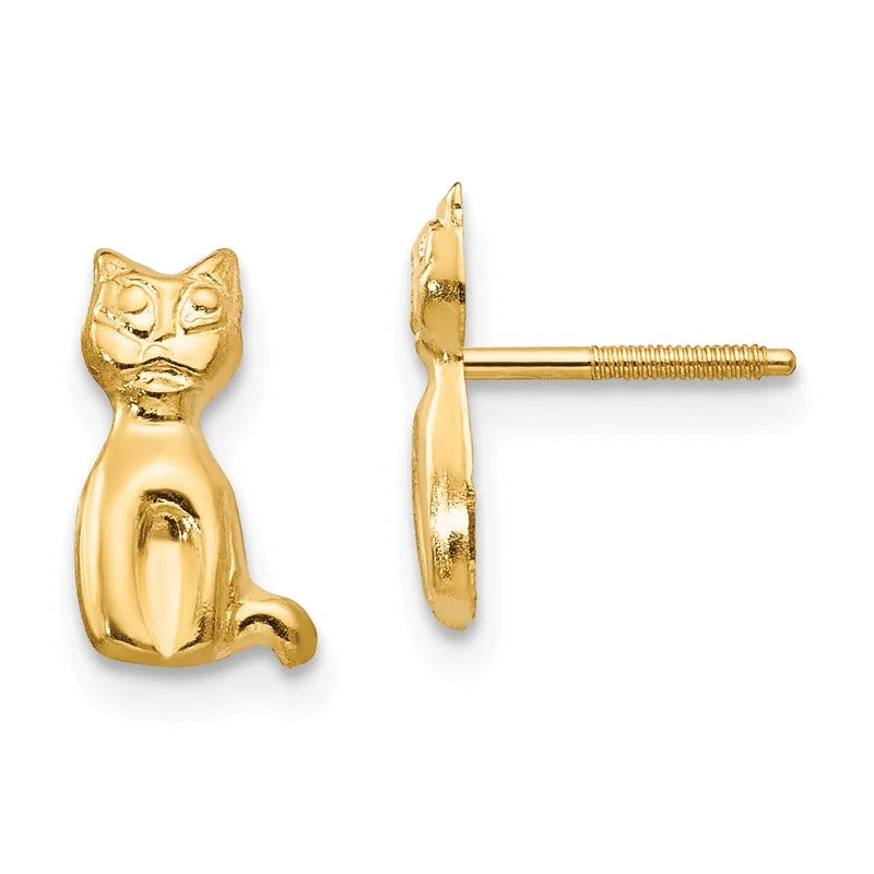 Round Earrings For Bold Fashion-14k Yellow Gold Madi K Youth Cat Screwback Earrings