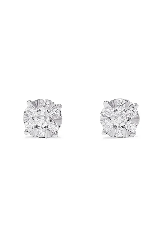 Geometric Stud Earrings For Modern Appeal-Bouquet 14K White Gold Diamond Cluster Stud Earrings, 1.14 TCW