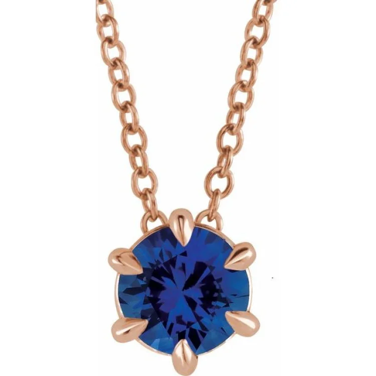 Personalized necklaces for mothers day-14K Rose 5 mm Natural Blue Sapphire Solitaire 16-18" Necklace