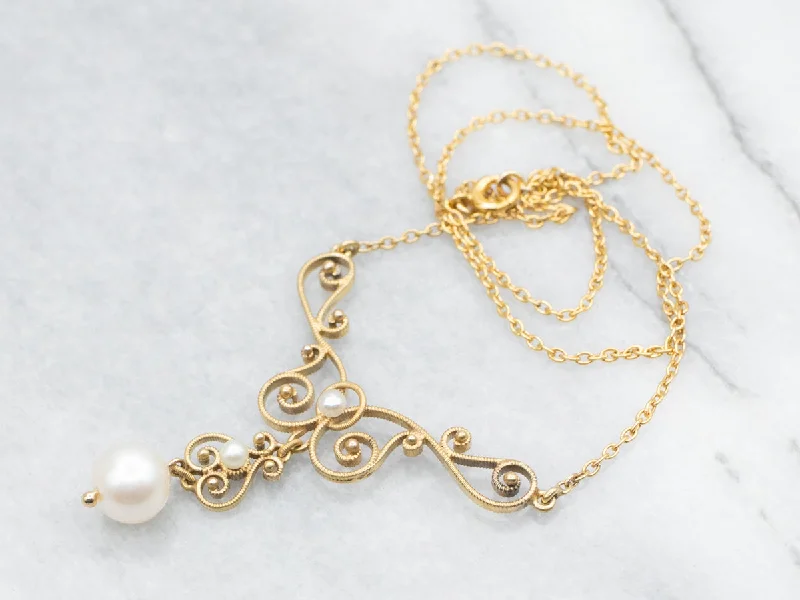 Necklaces for layering-Victorian Pearl Lavalier Necklace