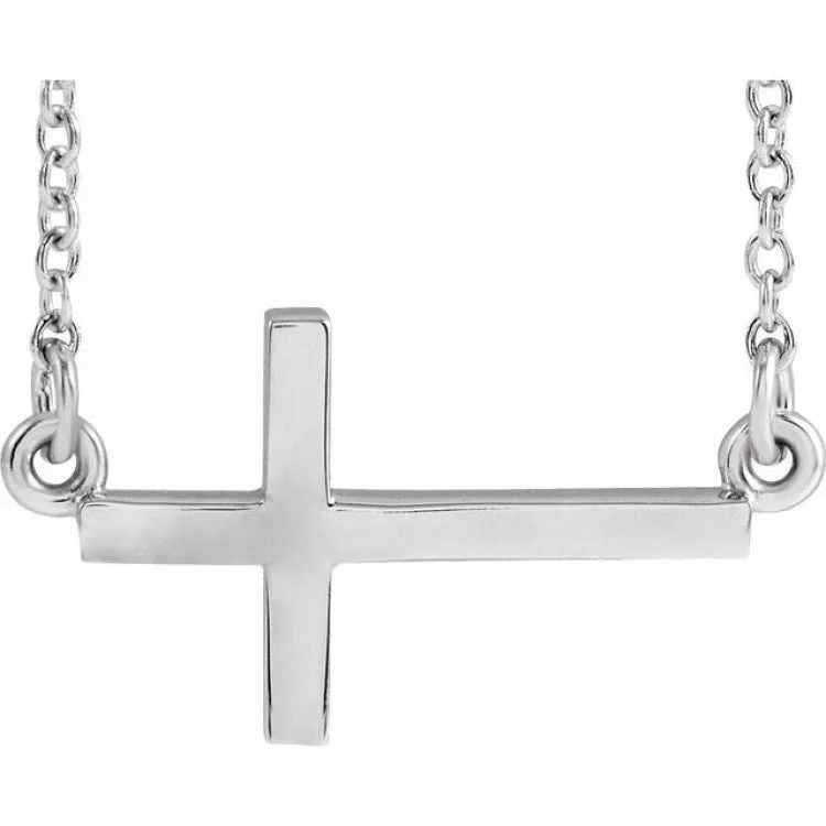 Minimalist gold pendant necklaces-14K White 17x9 mm Sideways Cross 16-18" Necklace