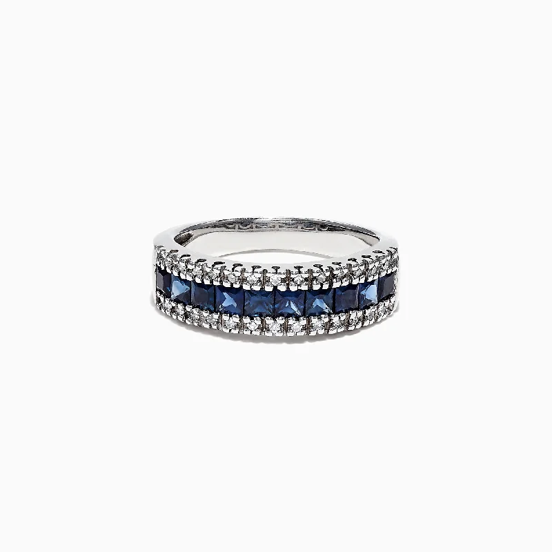 Birthstone rings with diamonds-Royale Bleu 14K White Gold Blue Sapphire and Diamond Ring, 1.46 TCW