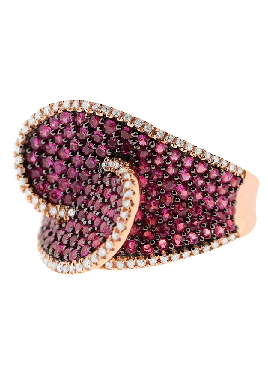 Large ruby rings-Ruby Royal 14K Rose Gold Pave Ruby Cocktail Ring, 2.64 TCW