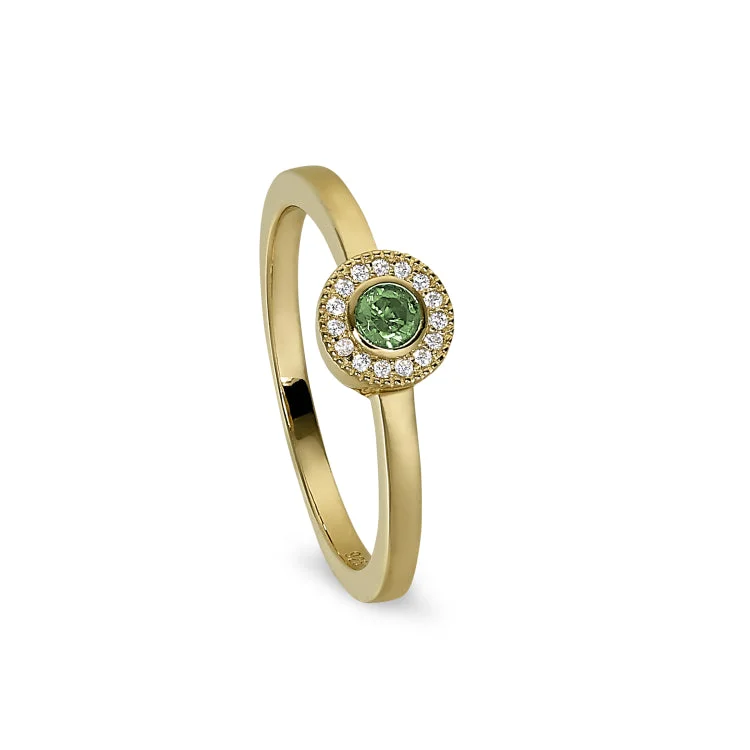 Round sapphire rings-Gold Finish Sterling Silver Micropave Round Simulated Peridot Ring with Simulated Diamonds Size 8