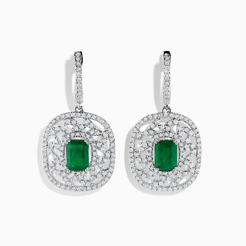 Sparkling Earrings For Special Moments-14K White Gold Emerald and Diamond Earrings