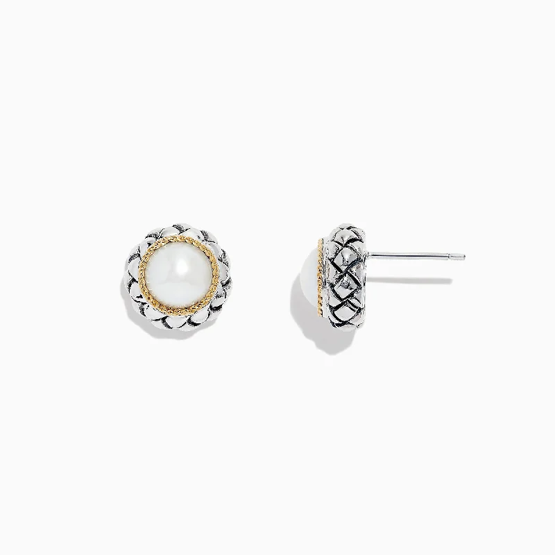 Unique Earrings For Personalized Touch-925 Sterling Silver & 18K Yellow Gold Cultured Fresh Water Pearl Stud Earrings