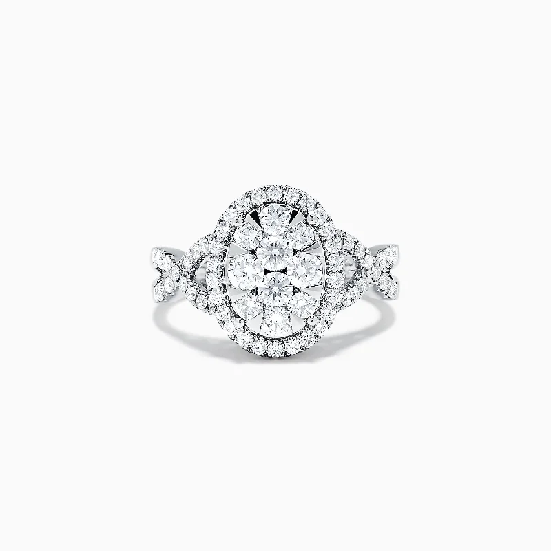 Women’s gold engagement rings-Bouquet 14K White Gold Oval Shaped Diamond Cluster Ring, 1.16 TCW