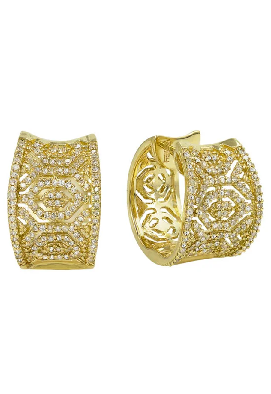 Large Drop Earrings For Parties-Moderna D'Oro Yellow Gold Diamond Earrings, .73 TCW