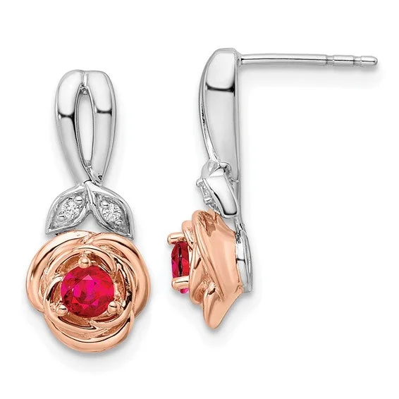 Cute Pearl Earrings For Timeless Fashion-14k White and Rose Gold Two-tone Rose Ruby and Diamond Earrings