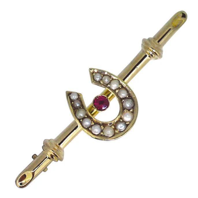 Elegant Pin Brooch-Pearl Horse Shoe & Ruby Brooch