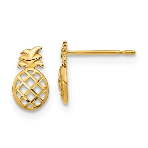 Silver Earring Set For Mix and Match-14k Yellow Gold D/C Pineapple Post Earrings