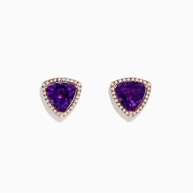 Trendy Earrings For Weddings-14K Rose Gold Amethyst and Diamond Earring, 3.56 TCW